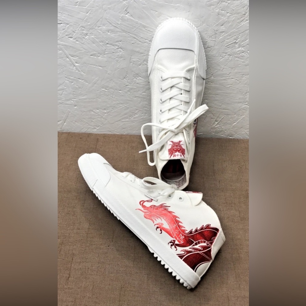 Excellent Bruce Lee Feiyue Red Dragon Men's Sneakers White Red Canvas Size 11M